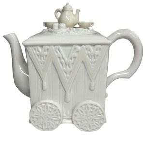 Vtg Lenox Butler's‎ Pantry Tea Cart Teapot Porcelain Cream Miniature Tea Set Lid